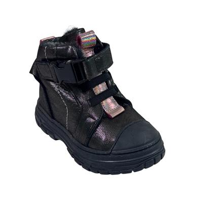 235 Kız Hakiki Deri Bot Ortopedik Siyah Simli