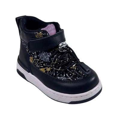 236 Kız Hakiki Deri Bot Ortopedik Siyah Desenli