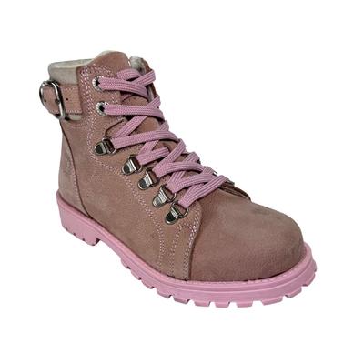 322 Kız Hakiki Deri Nubuk Pembe Fermuarlı Bot
